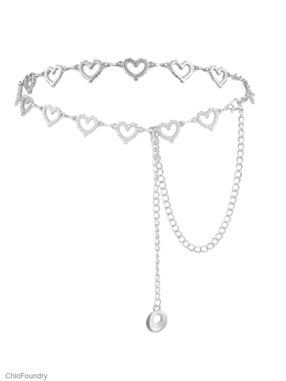 Adjustable Rhinestone Heart Waist Chain Belt for Women with Lobster Clasp
